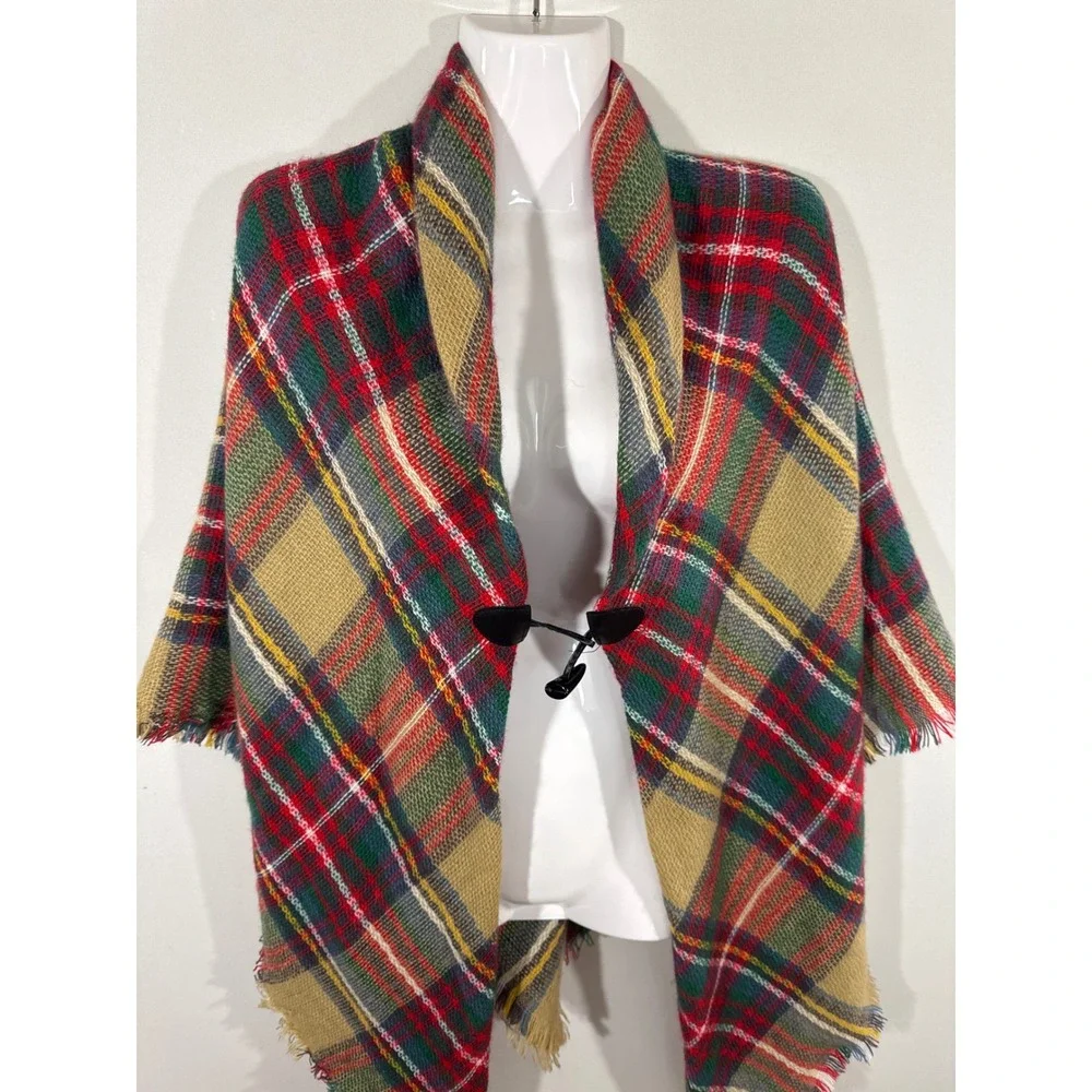 Women's‎ Plaid Blanket Scarf Wrap Shawl with Toggle Closure One Size
